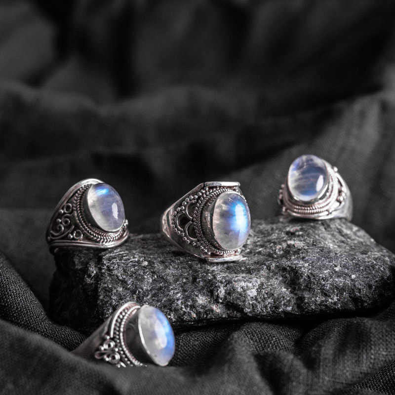 Buddha Stones 925 Sterling Silver Handmade Natural Moonstone Healing Adjustable Ring