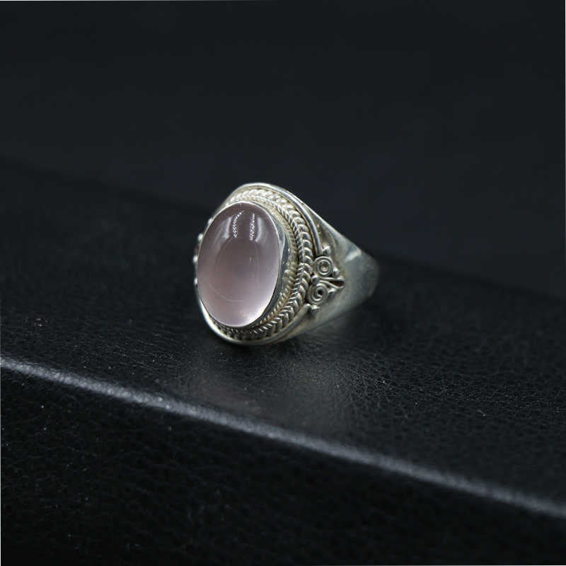 Buddha Stones 925 Sterling Silver Handmade Natural Rose Quartz Loving Energy Adjustable Ring - US5-US15(Adjustable) - image 0