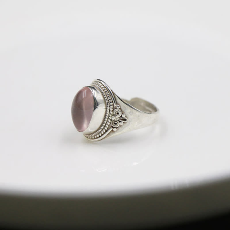 Buddha Stones 925 Sterling Silver Handmade Natural Rose Quartz Loving Energy Adjustable Ring - image 4