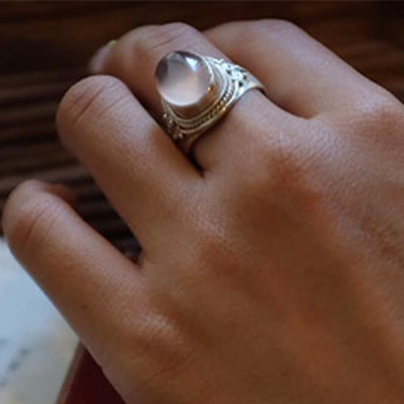 Buddha Stones 925 Sterling Silver Handmade Natural Rose Quartz Loving Energy Adjustable Ring - image 12