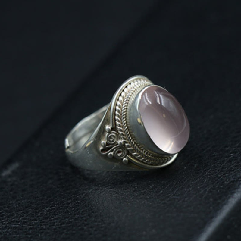 Buddha Stones 925 Sterling Silver Handmade Natural Rose Quartz Loving Energy Adjustable Ring - image 1