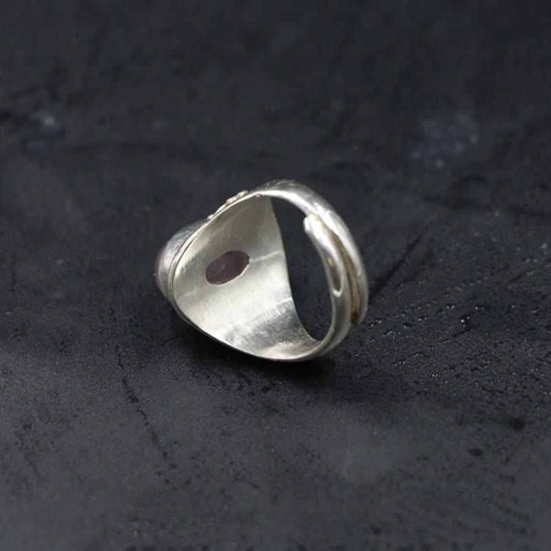 Buddha Stones 925 Sterling Silver Handmade Natural Rose Quartz Loving Energy Adjustable Ring - image 3
