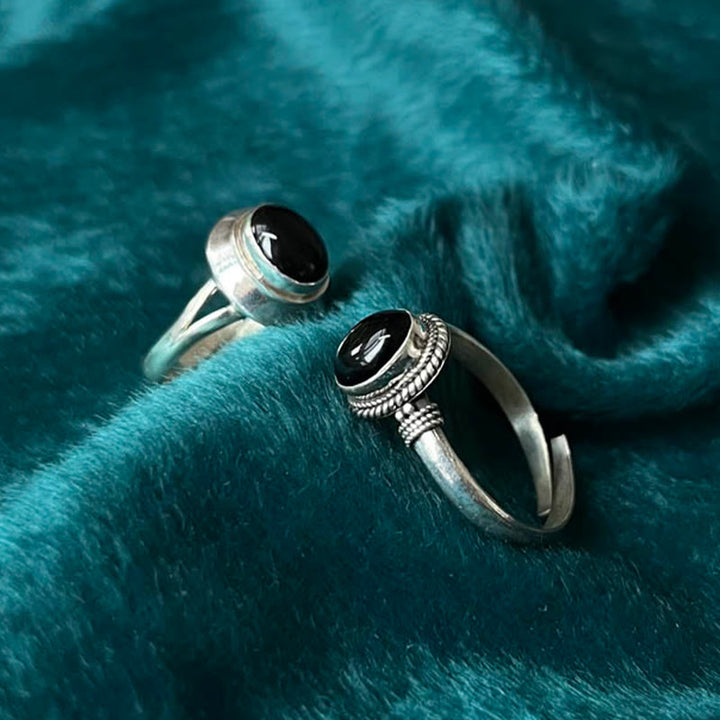 Buddha Stones 925 Sterling Silver Handmade Black Onyx Fortune Adjustable Ring - image 1