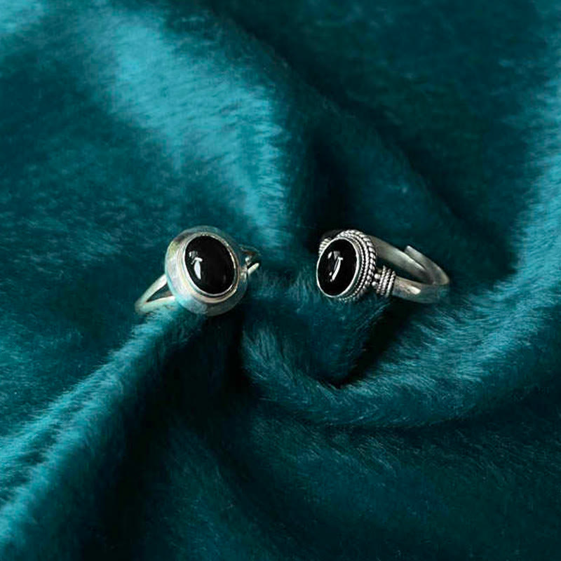 Buddha Stones 925 Sterling Silver Handmade Black Onyx Fortune Adjustable Ring
