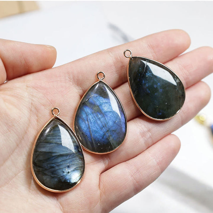 Buddha Stones Water Drop Pattern Labradorite Healing Necklace Pendant
