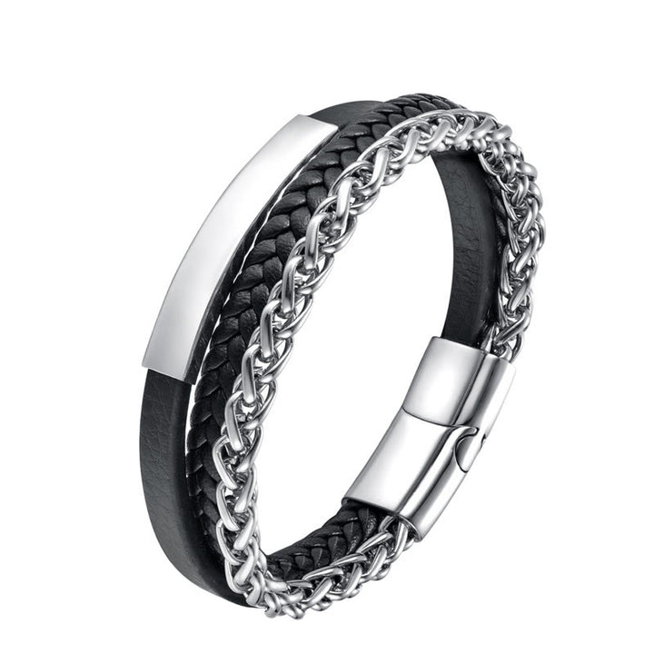 Buddha Stones Woven Pattern Titanium Steel Stimulation Multi-layer Leather Buckle Bracelet