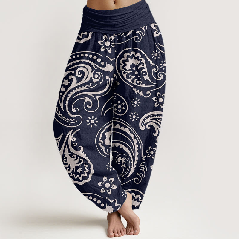 Buddha Stones Casual Elegant Paisley Floral Pattern Women's Elastic Waist Harem Pants - MidnightBlue - US22，UK/AU26，EU54 (6XL) - image 5