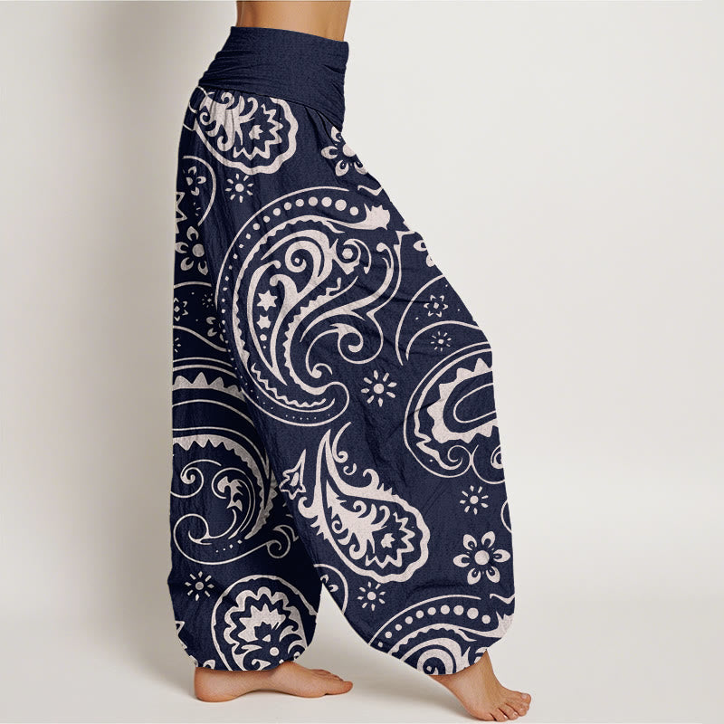 Buddha Stones Casual Elegant Paisley Floral Pattern Women's Elastic Waist Harem Pants - image 6