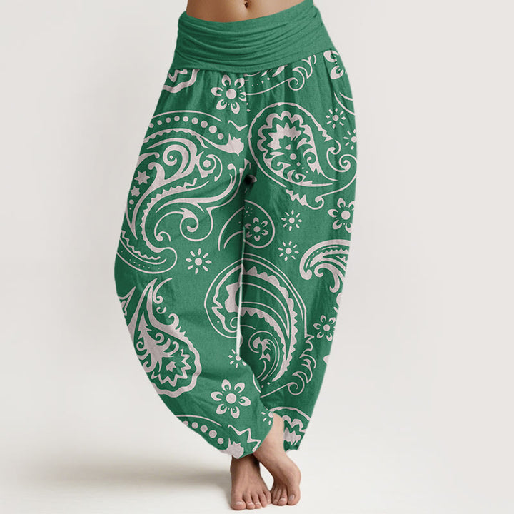 Buddha Stones Casual Elegant Paisley Floral Pattern Women's Elastic Waist Harem Pants - MediumSeaGreen - US22，UK/AU26，EU54 (6XL) - image 8
