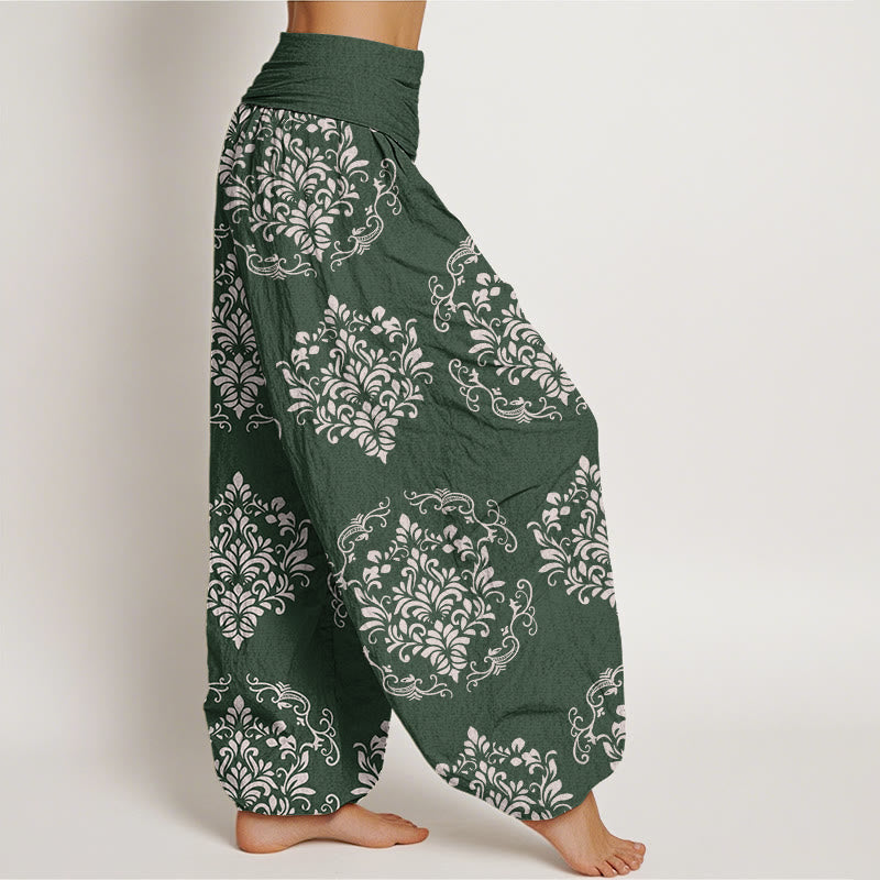 Buddha Stones Casual Symmetrical Floral Motifs Women's Elastic Waist Harem Pants - image 2