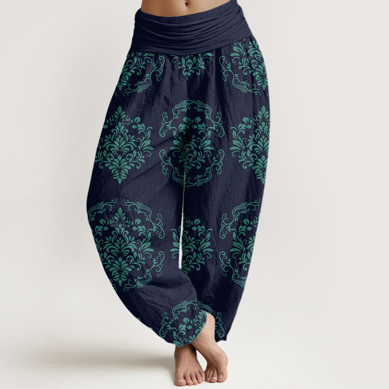 Buddha Stones Casual Symmetrical Floral Motifs Women's Elastic Waist Harem Pants - MidnightBlue - US22，UK/AU26，EU54 (6XL) - image 5
