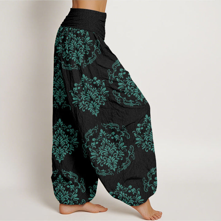 Buddha Stones Casual Symmetrical Floral Motifs Women's Elastic Waist Harem Pants - image 10