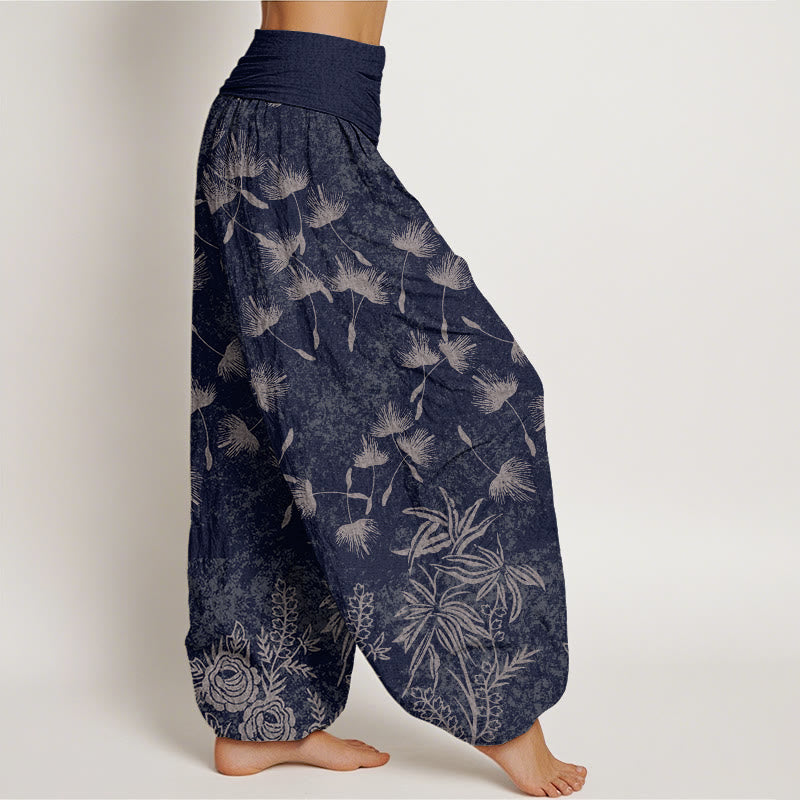 Buddha Stones Casual Plant Dandelion Seed Pattern Women's Elastic Waist Harem Pants - image 2