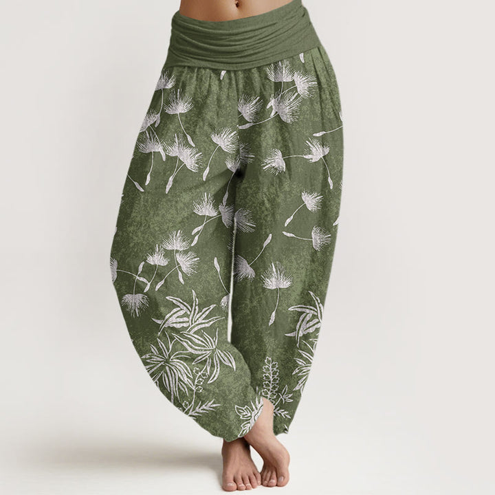Buddha Stones Casual Plant Dandelion Seed Pattern Women's Elastic Waist Harem Pants - DarkSeaGreen - US22，UK/AU26，EU54 (6XL) - image 5