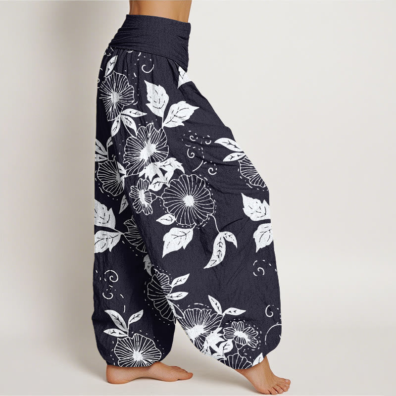 Buddha Stones Casual Vine Flowers Leaves Pattern Women's Elastic Waist Harem Pants - image 2