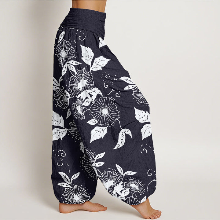 Buddha Stones Casual Vine Flowers Leaves Pattern Women's Elastic Waist Harem Pants - image 2
