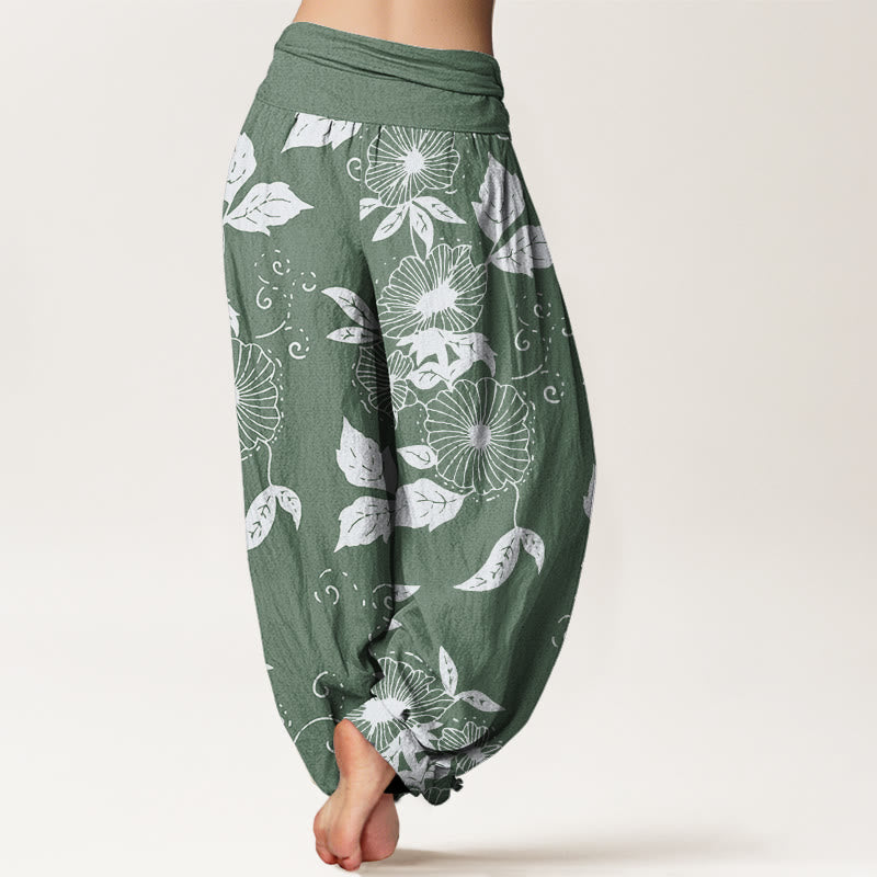 Buddha Stones Casual Vine Flowers Leaves Pattern Women's Elastic Waist Harem Pants - image 6