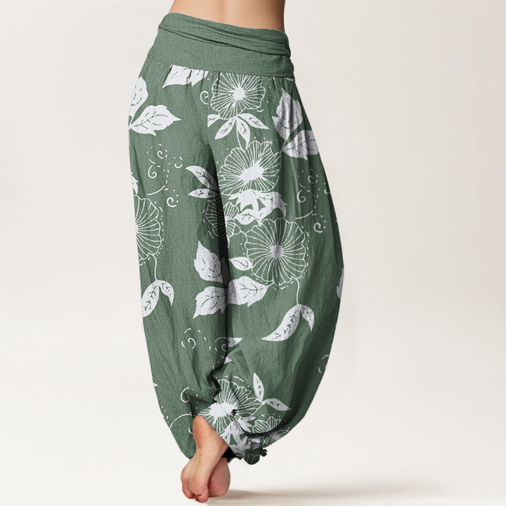 Buddha Stones Casual Vine Flowers Leaves Pattern Women's Elastic Waist Harem Pants - image 6