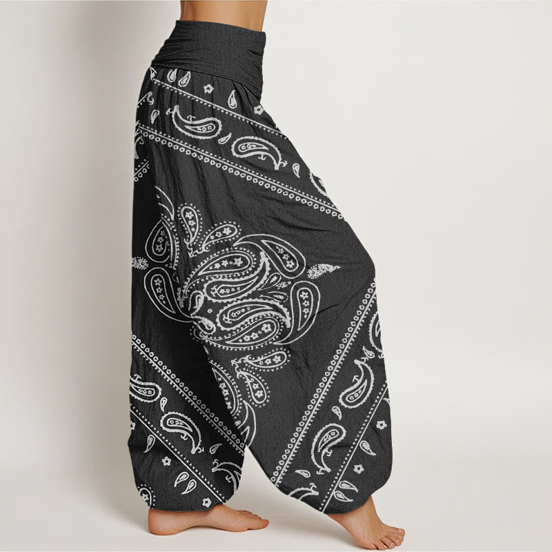 Buddha Stones Cotton Casual Floral Leaf Paisley Pattern Women's Elastic Waist Harem Pants - image 1