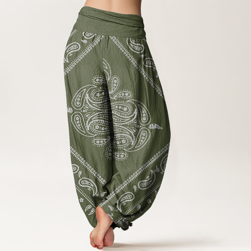 Buddha Stones Casual Floral Leaf Paisley Pattern Women's Elastic Waist Harem Pants - image 6
