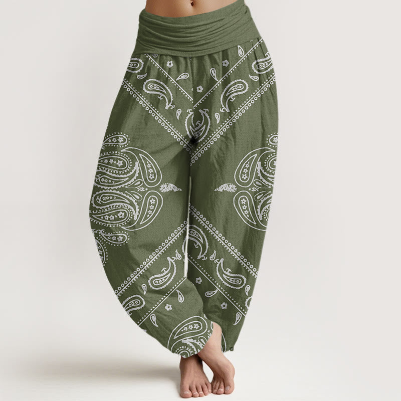 Buddha Stones Casual Floral Leaf Paisley Pattern Women's Elastic Waist Harem Pants - DarkSeaGreen - US22，UK/AU26，EU54 (6XL) - image 5