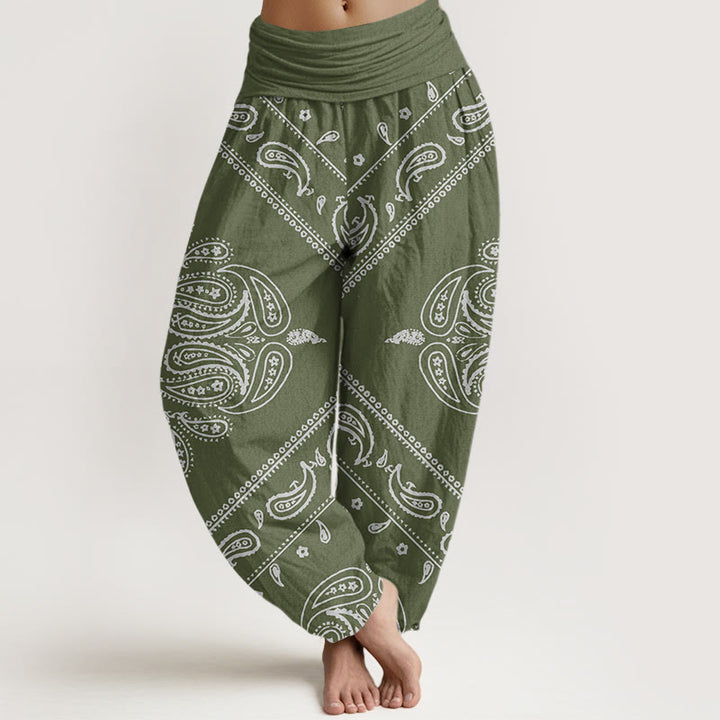Buddha Stones Casual Floral Leaf Paisley Pattern Women's Elastic Waist Harem Pants - DarkSeaGreen - US22，UK/AU26，EU54 (6XL) - image 5