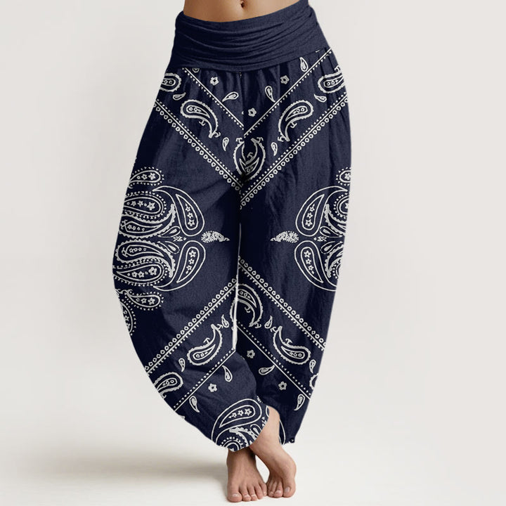Buddha Stones Casual Floral Leaf Paisley Pattern Women's Elastic Waist Harem Pants - DarkBlue - US22，UK/AU26，EU54 (6XL) - image 8