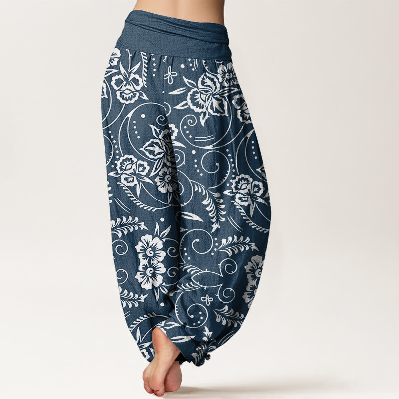 Buddha Stones Casual Floral Swirling Vines Pattern Women's Elastic Waist Harem Pants - image 3