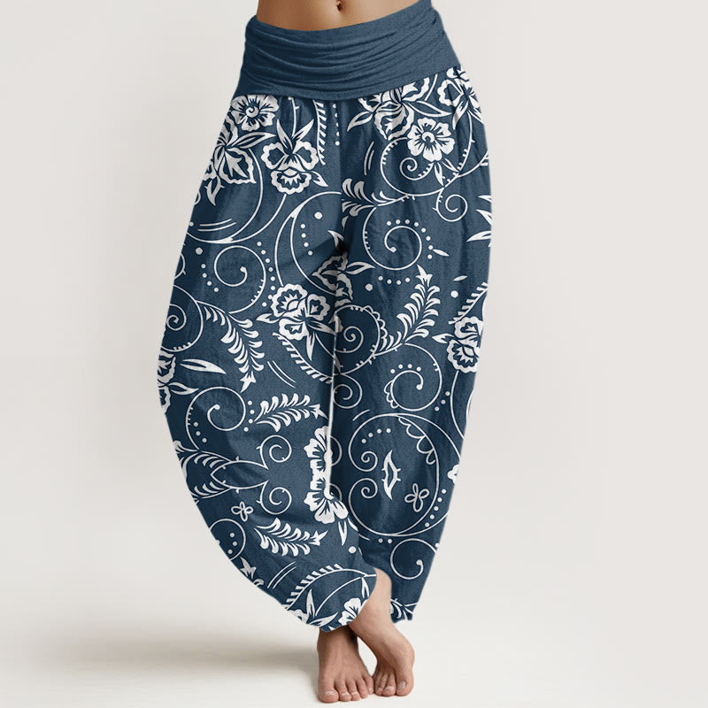 Buddha Stones Casual Floral Swirling Vines Pattern Women's Elastic Waist Harem Pants - DarkBlue - US22，UK/AU26，EU54 (6XL) - image 1
