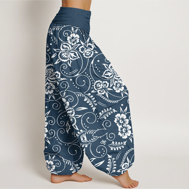 Buddha Stones Casual Floral Swirling Vines Pattern Women's Elastic Waist Harem Pants - image 2