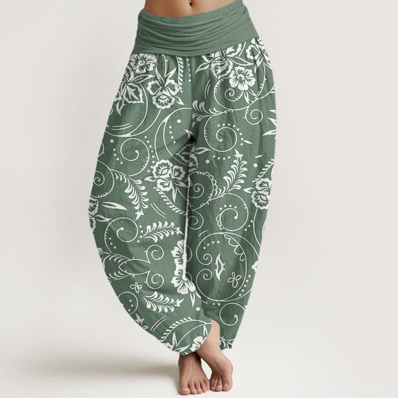Buddha Stones Casual Floral Swirling Vines Pattern Women's Elastic Waist Harem Pants - DarkSeaGreen - US22，UK/AU26，EU54 (6XL) - image 5