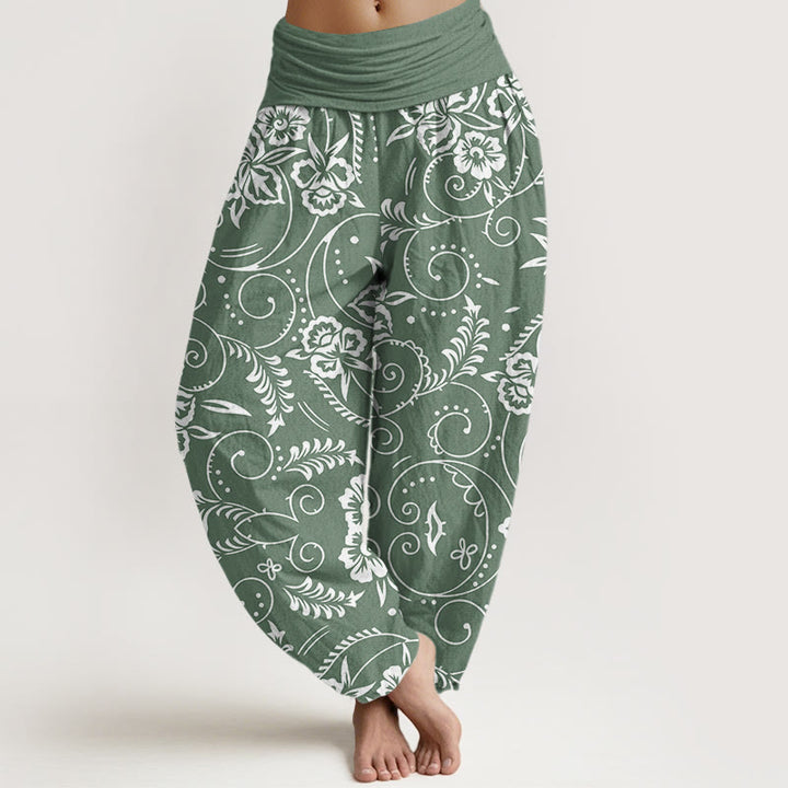 Buddha Stones Casual Floral Swirling Vines Pattern Women's Elastic Waist Harem Pants - DarkSeaGreen - US22，UK/AU26，EU54 (6XL) - image 5