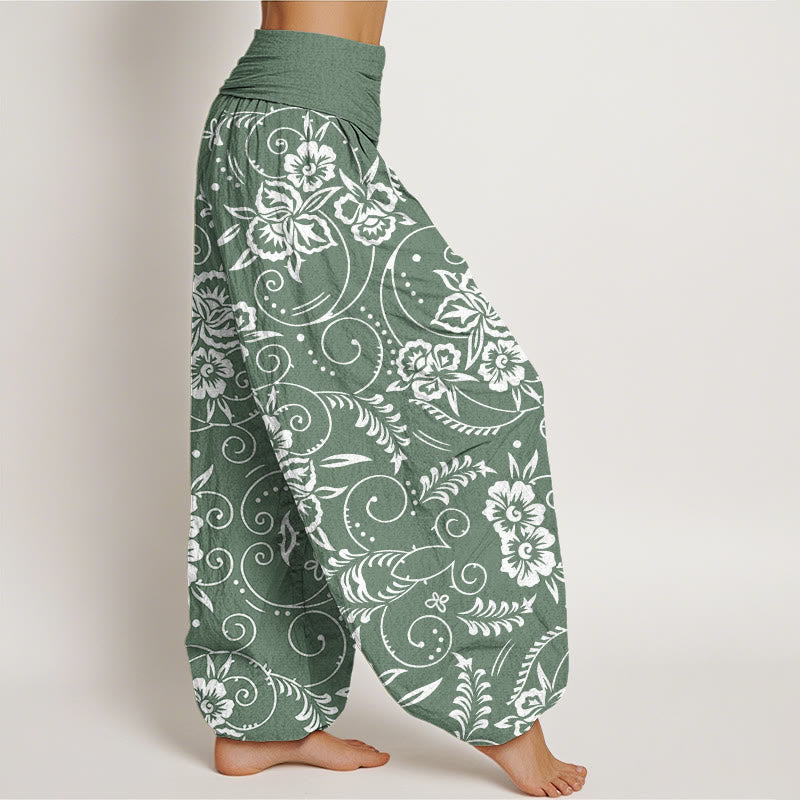 Buddha Stones Casual Floral Swirling Vines Pattern Women's Elastic Waist Harem Pants - image 6