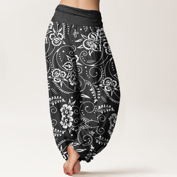 Buddha Stones Casual Floral Swirling Vines Pattern Women's Elastic Waist Harem Pants - image 10