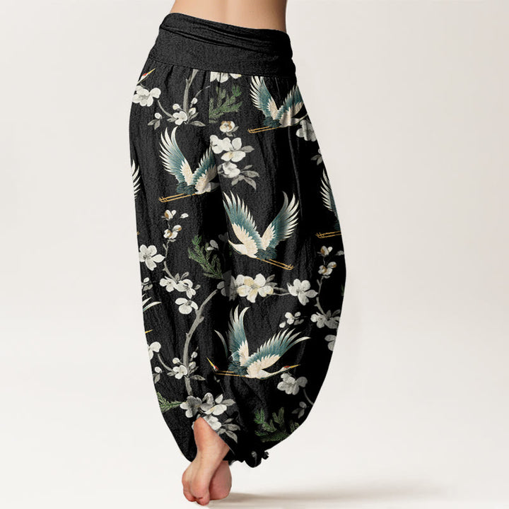 Buddha Stones Casual Flying Crane Flower Pattern Women's Elastic Waist Harem Pants - image 3