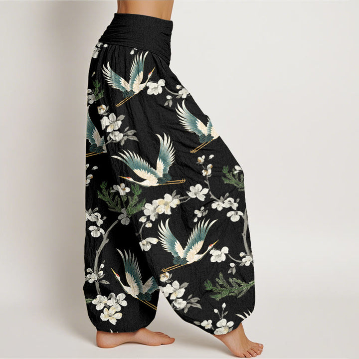 Buddha Stones Casual Flying Crane Flower Pattern Women's Elastic Waist Harem Pants - image 2