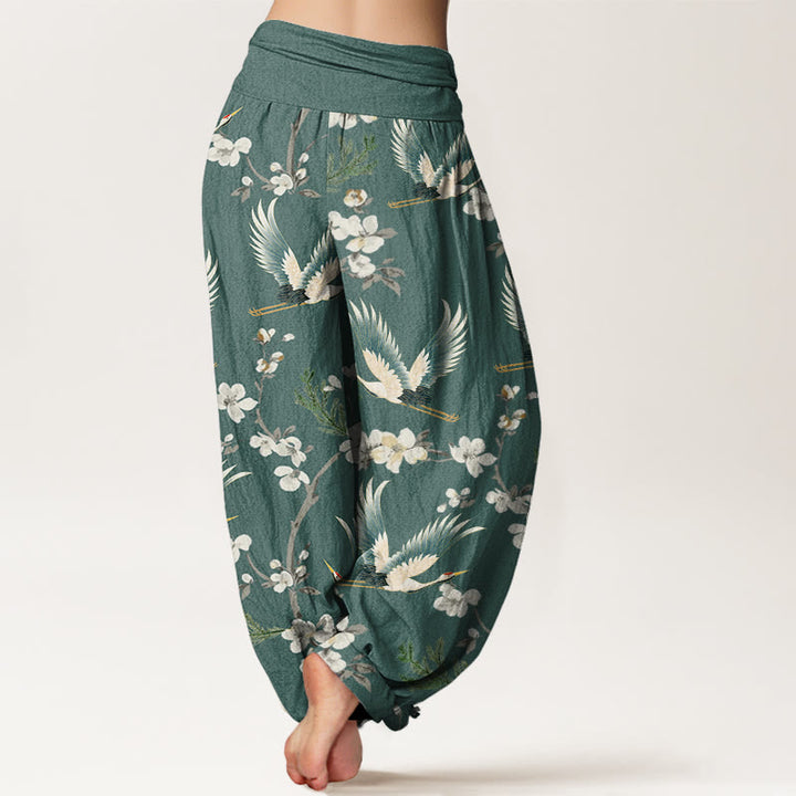 Buddha Stones Casual Flying Crane Flower Pattern Women's Elastic Waist Harem Pants - image 10