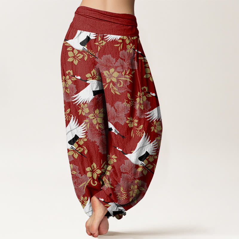Buddha Stones Casual Flying Crane Cherry Blossoms Pattern Women's Elastic Waist Harem Pants - image 3