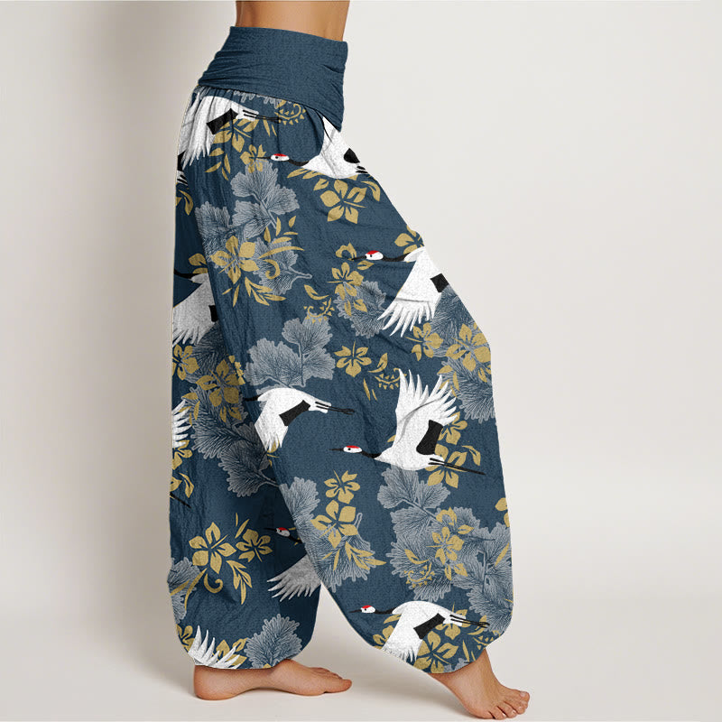 Buddha Stones Casual Flying Crane Cherry Blossoms Pattern Women's Elastic Waist Harem Pants - image 6