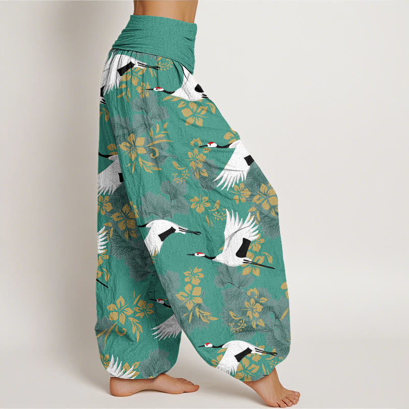 Buddha Stones Casual Flying Crane Cherry Blossoms Pattern Women's Elastic Waist Harem Pants - image 10