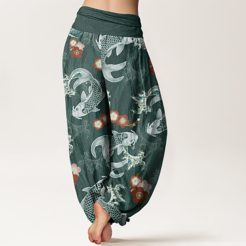 Buddha Stones Casual Koi Fish Cherry Blossoms Pattern Women's Elastic Waist Harem Pants - image 3