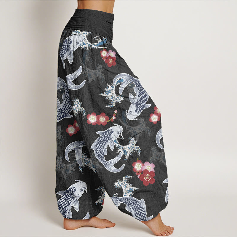 Buddha Stones Casual Koi Fish Cherry Blossoms Pattern Women's Elastic Waist Harem Pants - image 6