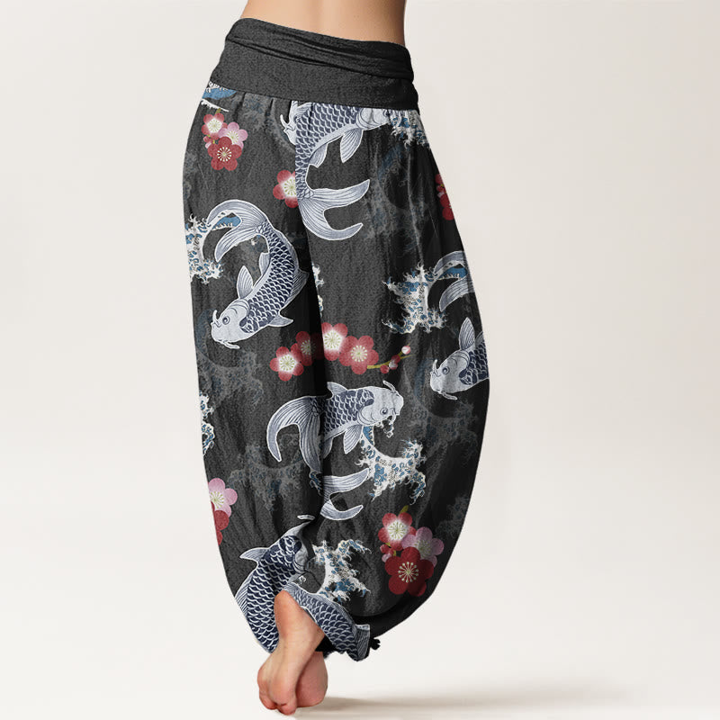 Buddha Stones Casual Koi Fish Cherry Blossoms Pattern Women's Elastic Waist Harem Pants - image 7
