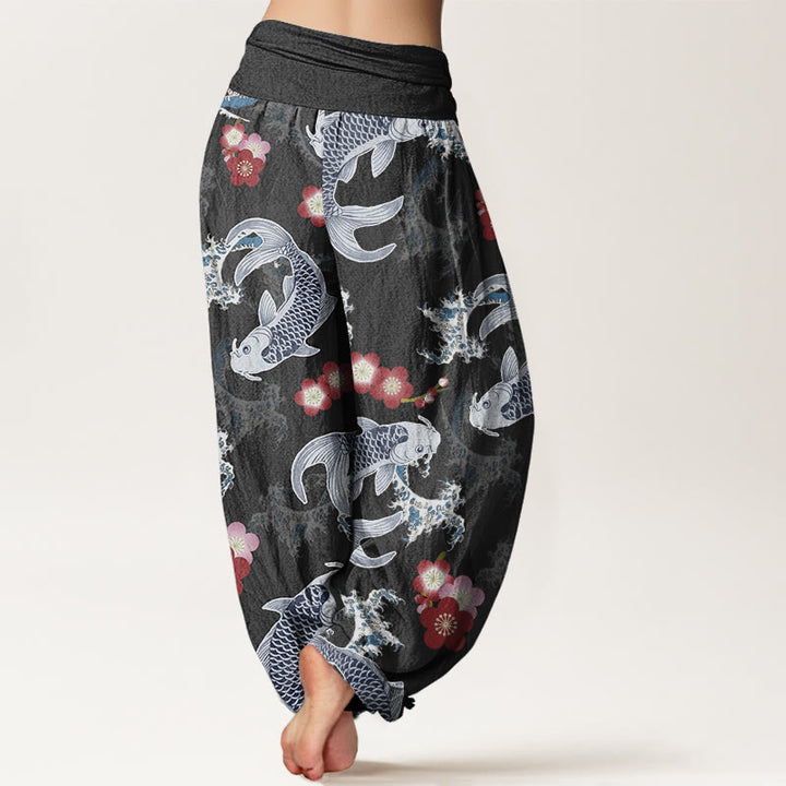 Buddha Stones Casual Koi Fish Cherry Blossoms Pattern Women's Elastic Waist Harem Pants - image 7