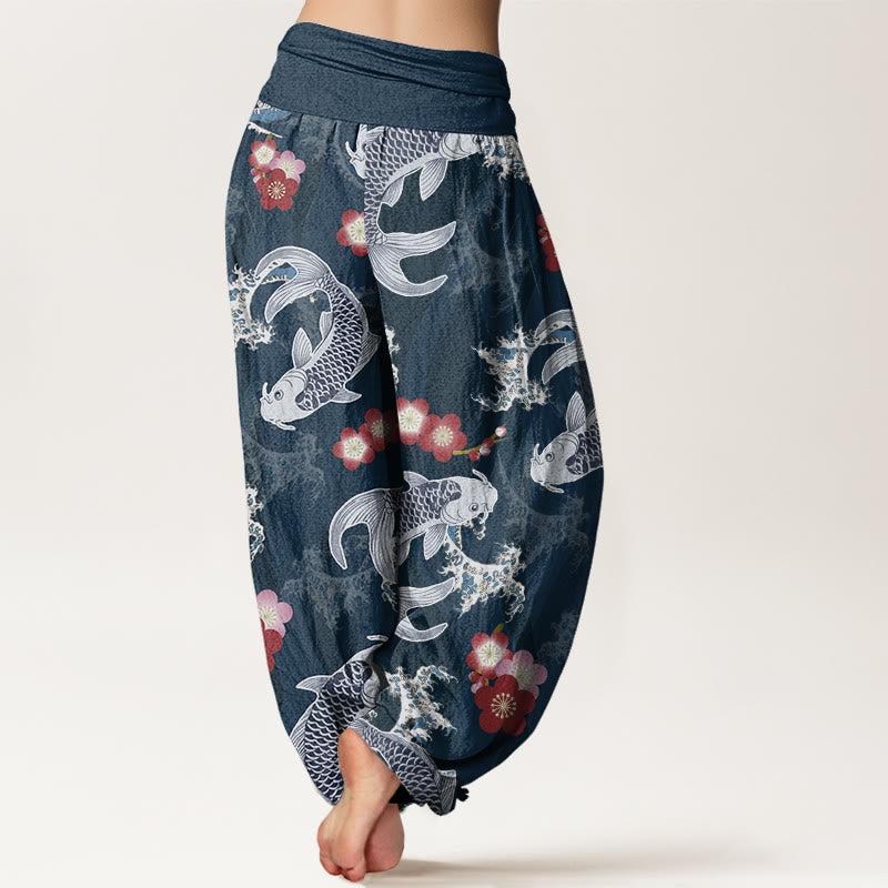 Buddha Stones Casual Koi Fish Cherry Blossoms Pattern Women's Elastic Waist Harem Pants - image 10