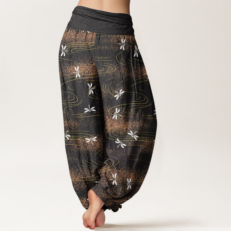 Buddha Stones Casual Dragonfly Wave Pattern Women's Elastic Waist Harem Pants - image 3