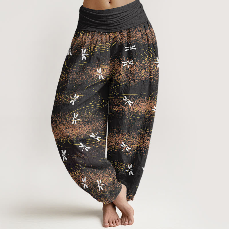 Buddha Stones Casual Dragonfly Wave Pattern Women's Elastic Waist Harem Pants - Black - US22，UK/AU26，EU54 (6XL) - image 1