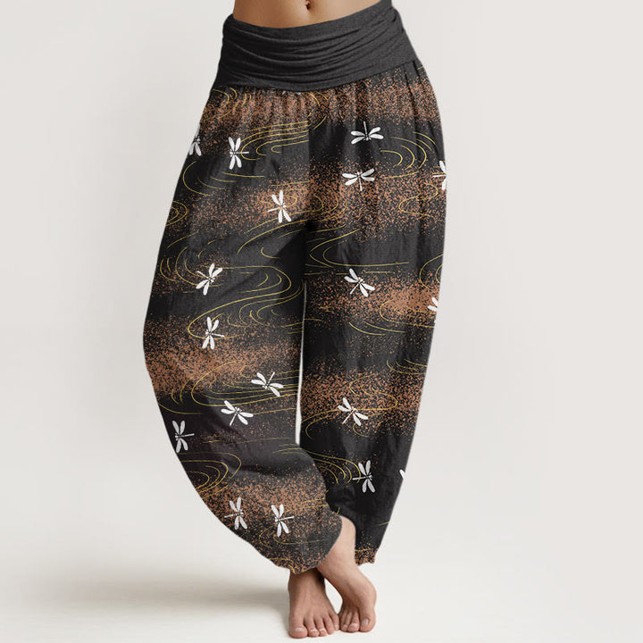 Buddha Stones Casual Dragonfly Wave Pattern Women's Elastic Waist Harem Pants - Black - US22，UK/AU26，EU54 (6XL) - image 1