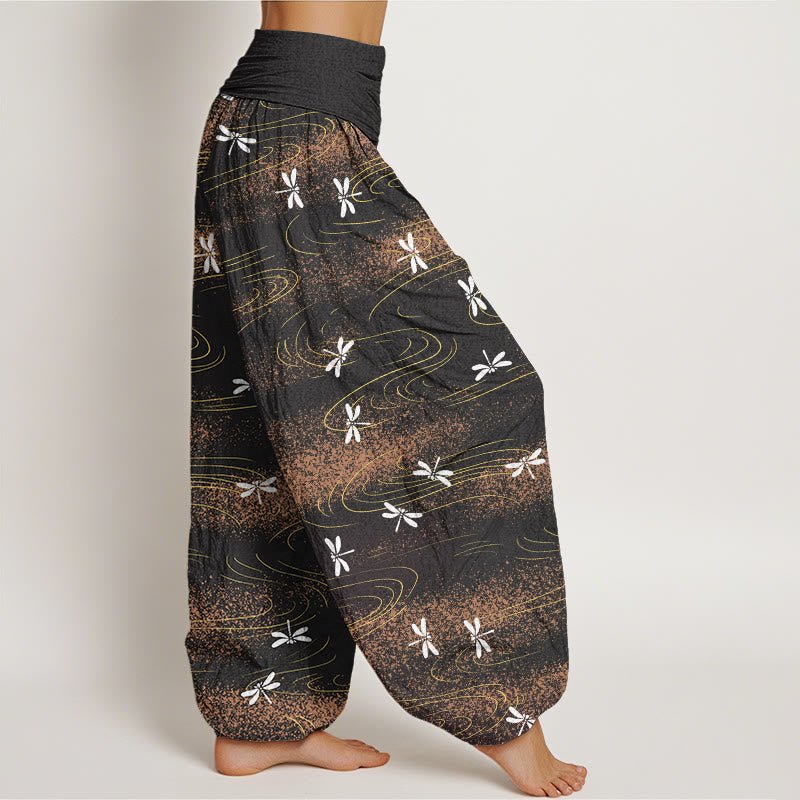 Buddha Stones Casual Dragonfly Wave Pattern Women's Elastic Waist Harem Pants - image 2