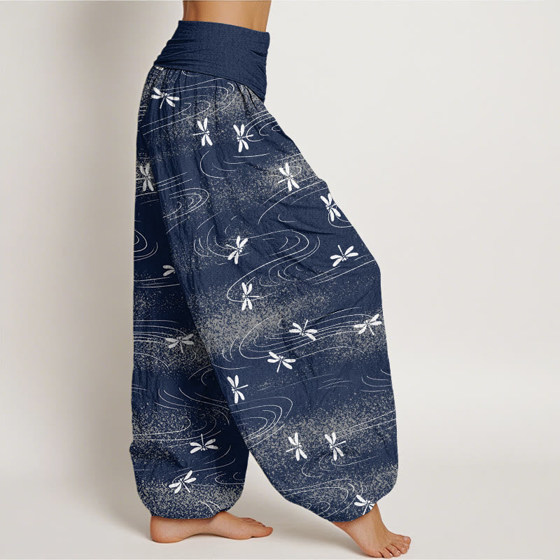 Buddha Stones Casual Dragonfly Wave Pattern Women's Elastic Waist Harem Pants - image 6